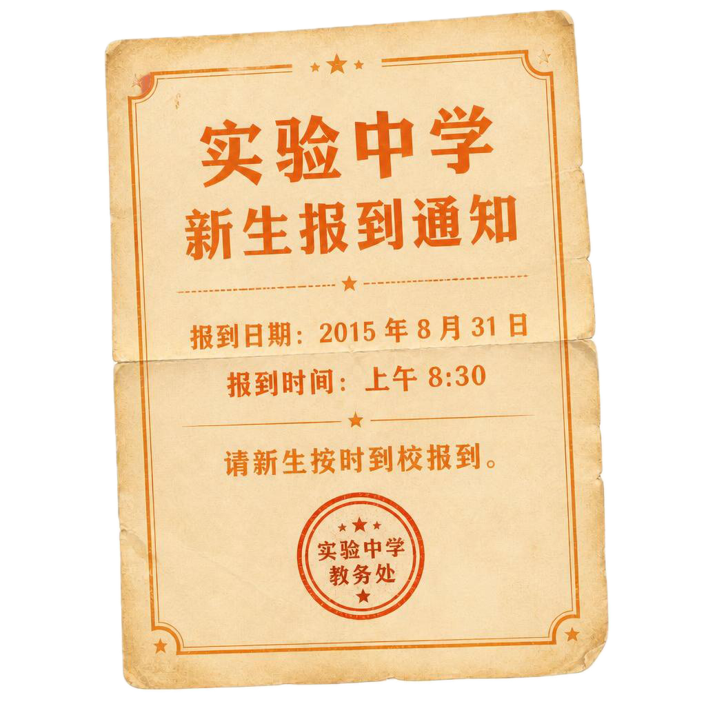 实验中学报到通知